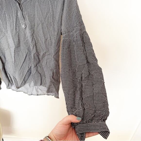 Joie Black White Azbeth Mini Star Puff Sleeve Linen V-Neck Linen Blouse Size XS - Picture 3 of 8